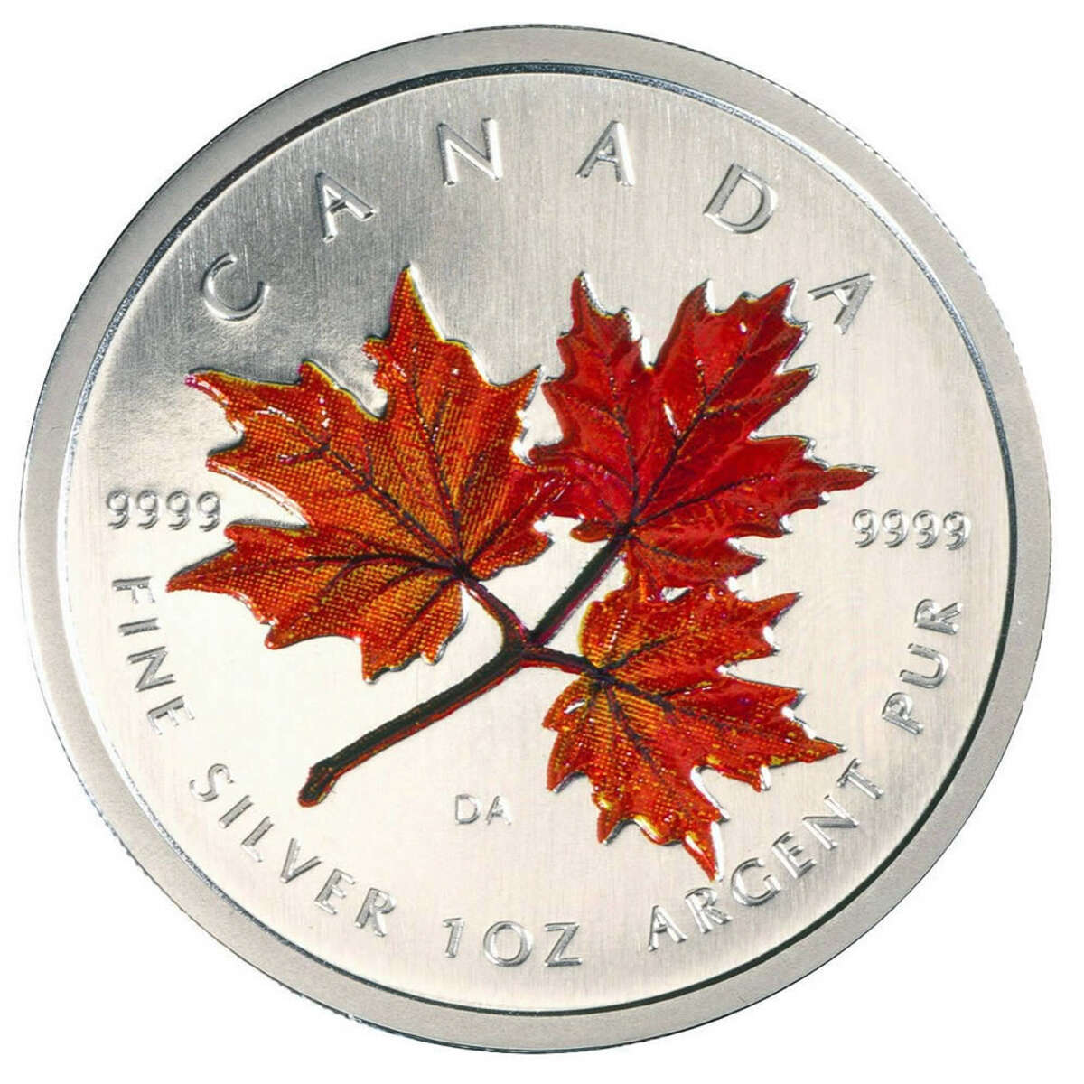 2001 5 Coloured Maple Leaf Autumn Pure Silver Coin 2001 5 coloured maple leaf autumn pure silver coin