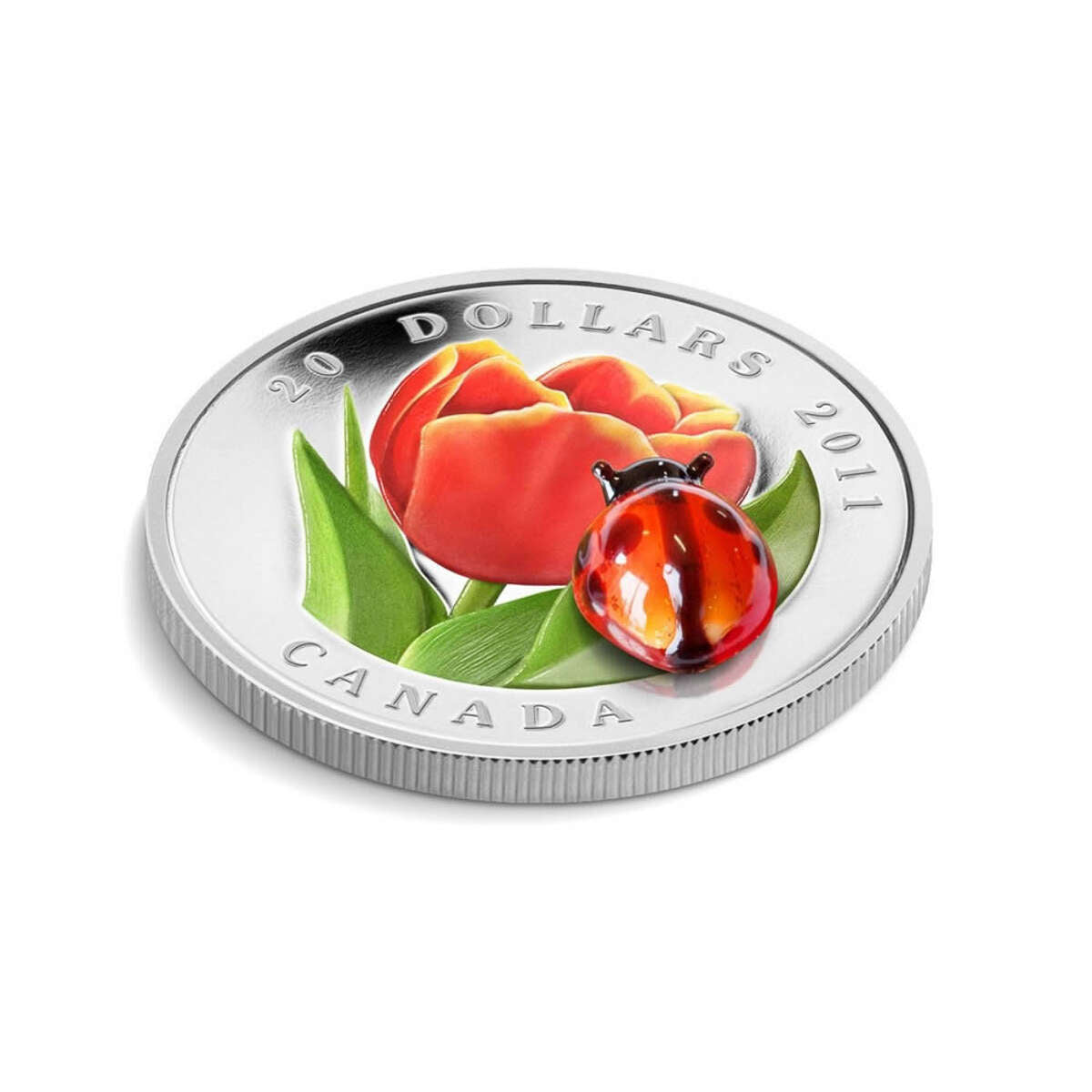 2011 $20 Tulip with Venetian Glass Ladybug - Pure Silver Coin