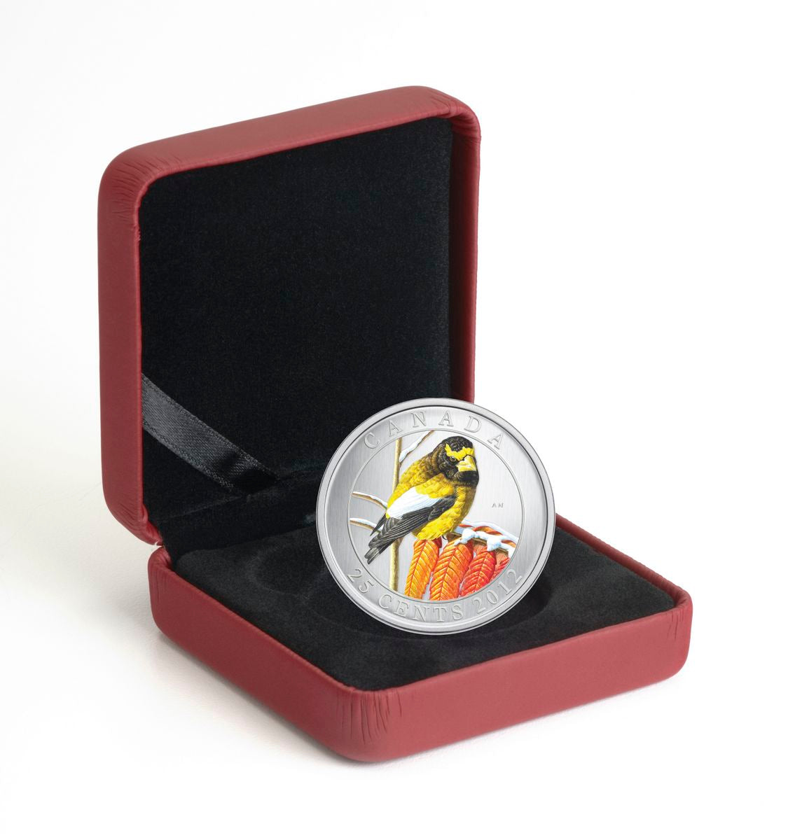 2012 25c Birds of Canada: Evening Grosbeak - Coloured Coin