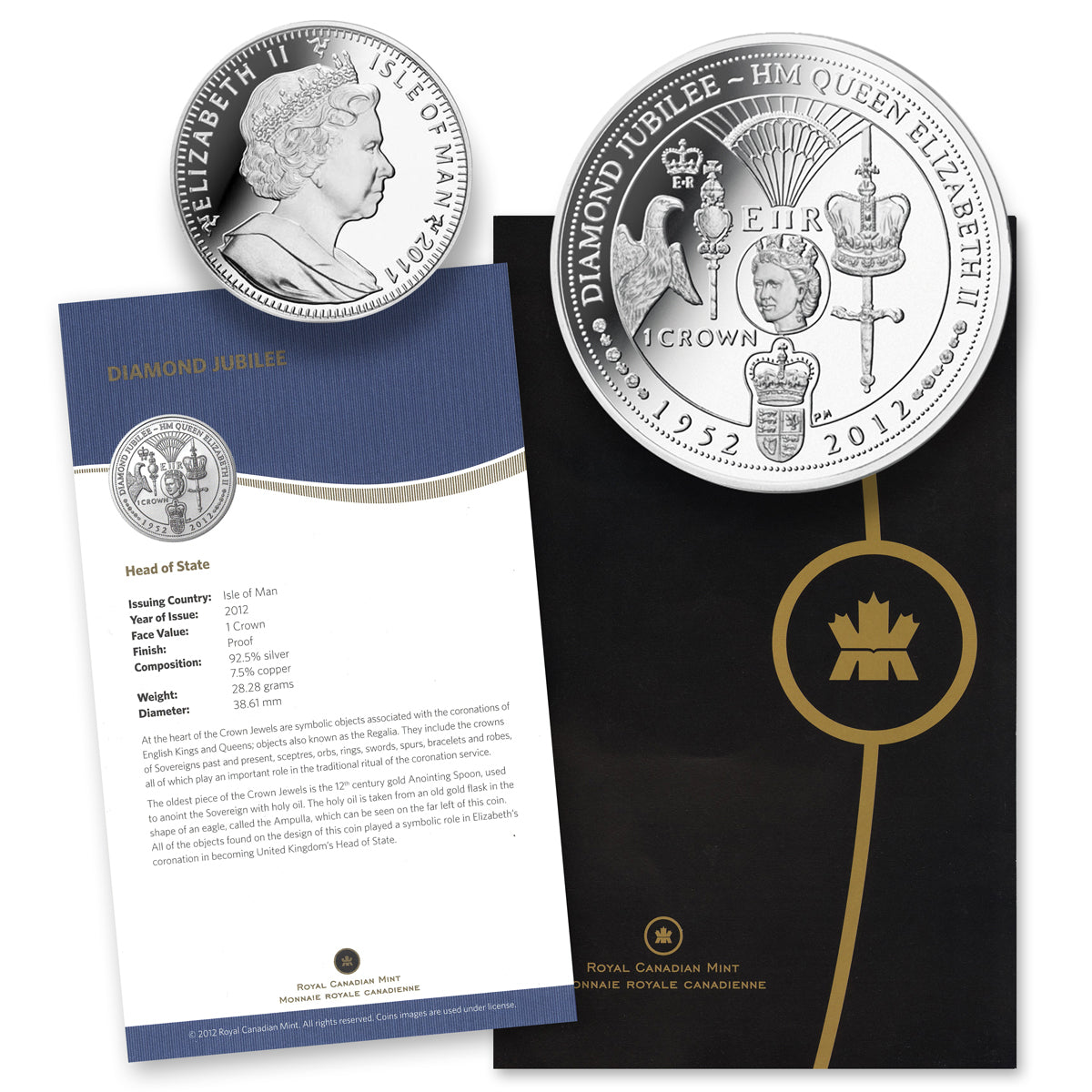 2012 1 Crown The Official Diamond Jubilee Collection: Head of State -  Sterling Silver Coin