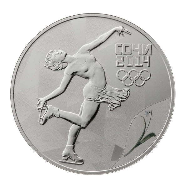 2014 3 Roubles Russia Sochi: Figure Skating - Sterling Silver Coin