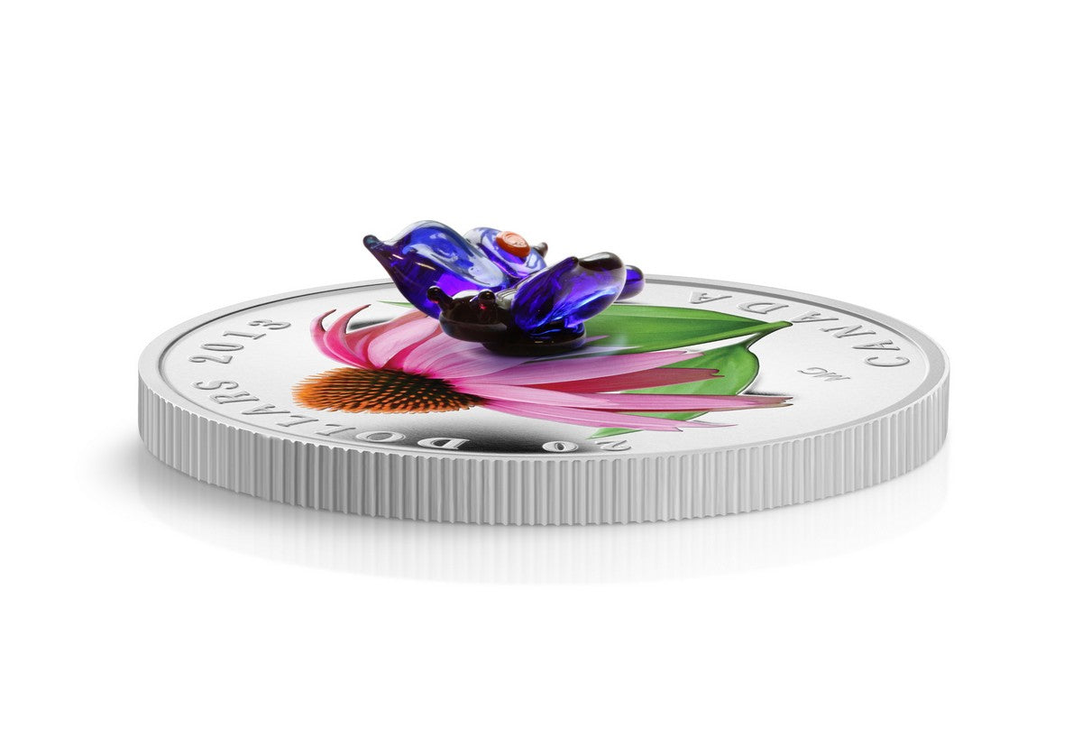 2013 $20 Purple Coneflower with Venetian Glass Butterfly - Pure Silver Coin