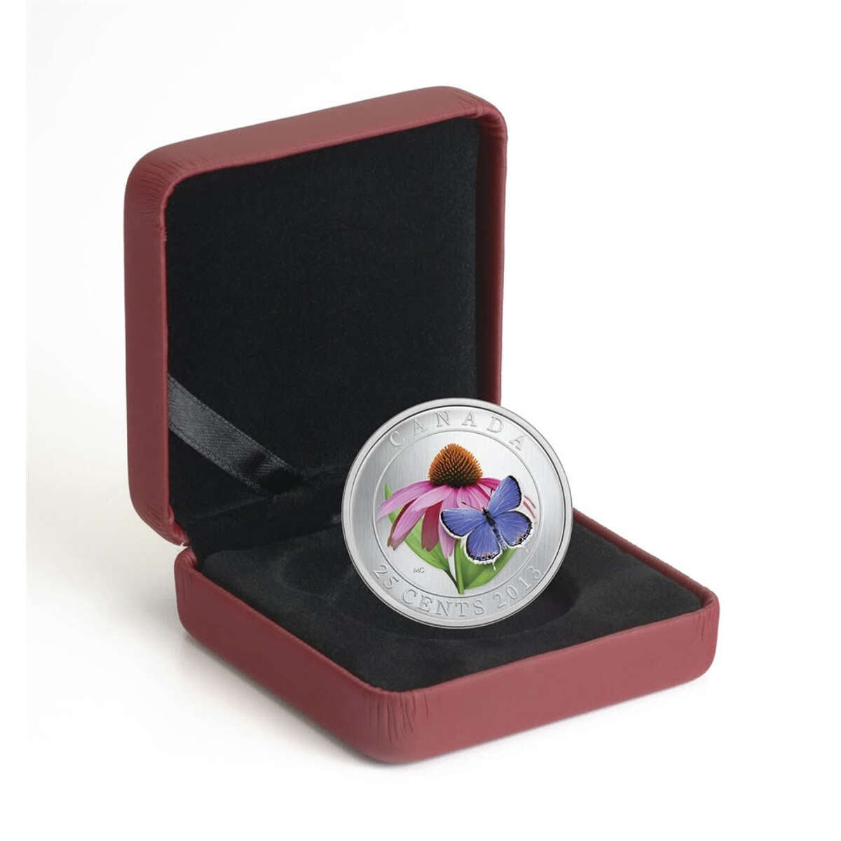 2013 25c Purple Coneflower and Eastern Tailed Blue Butterfly - Coloured Coin