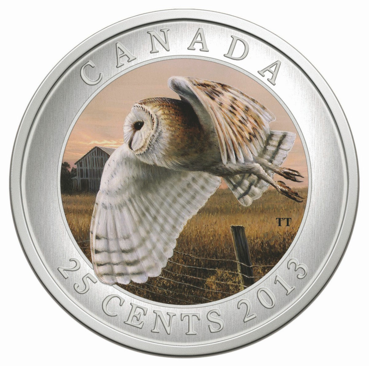 2013 25c Barn Owl - Coloured Coin