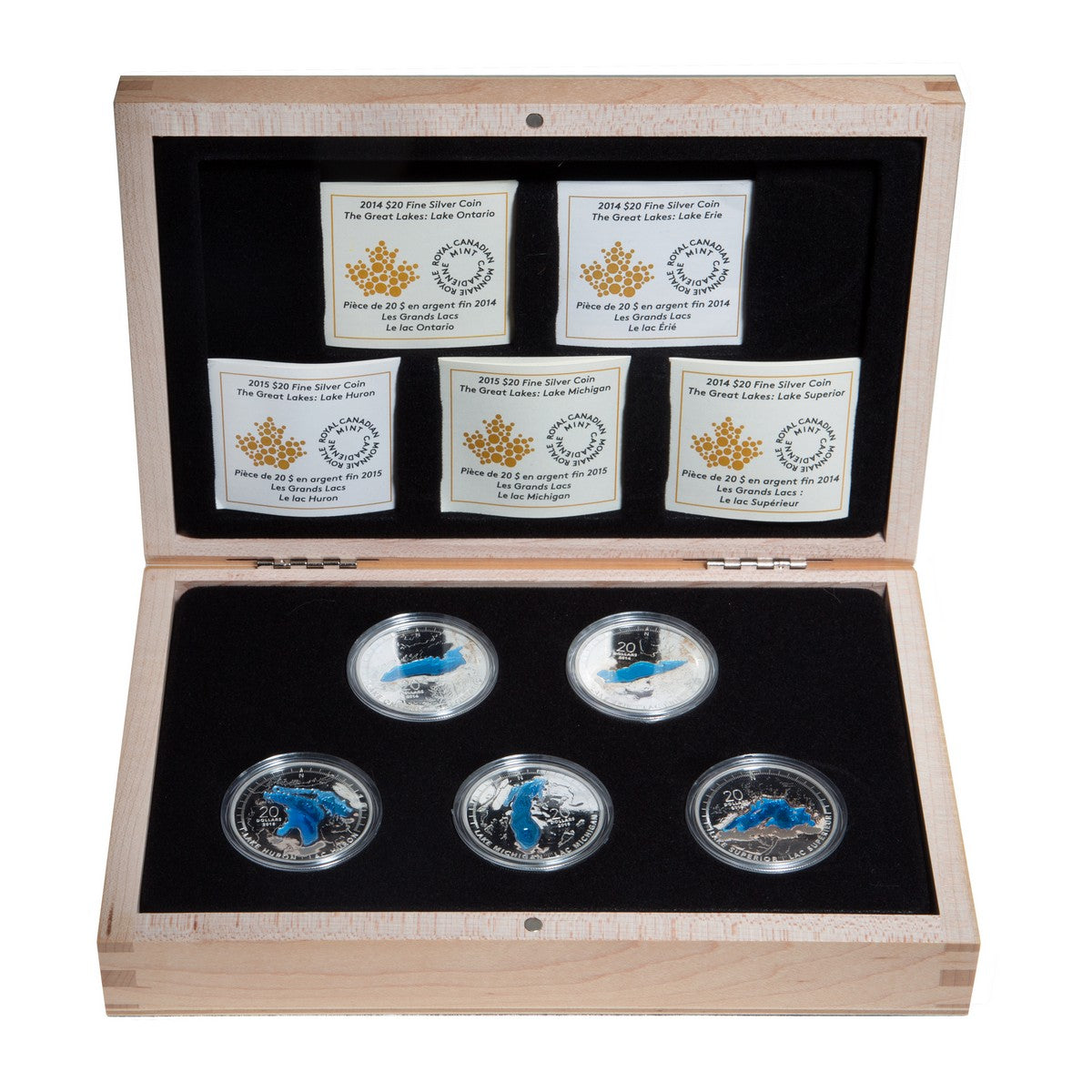 2015 $20 The Great Lakes - Pure Silver 5-Coin Set with Display Case