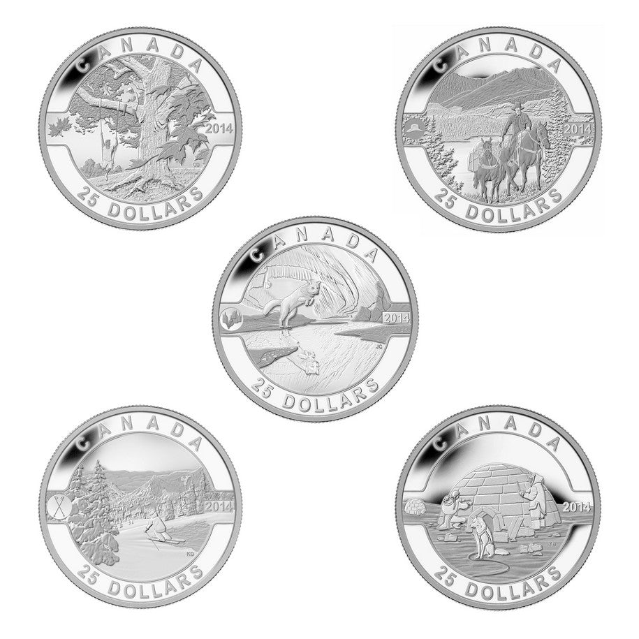 2014 $25 O Canada Series - Pure Silver 5-Coin Set