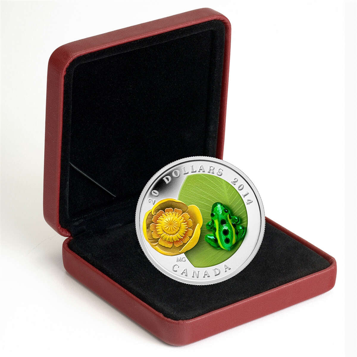 2014 $20 Water-Lily And Venetian Glass Leopard Frog - Pure Silver Coin