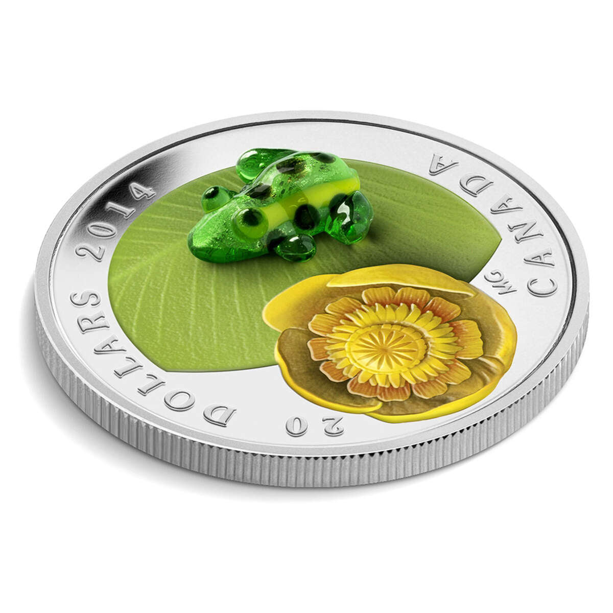 2014 $20 Water-Lily And Venetian Glass Leopard Frog - Pure Silver Coin