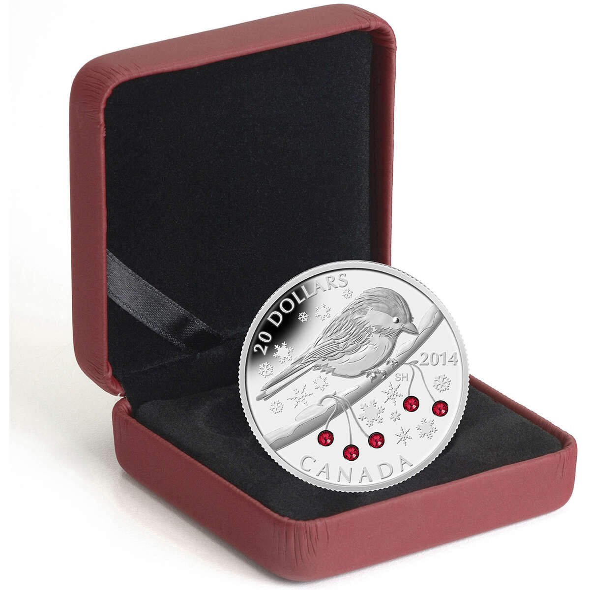 2014 $20 Chickadee with Swarovski Winter Berries - Pure Silver Coin