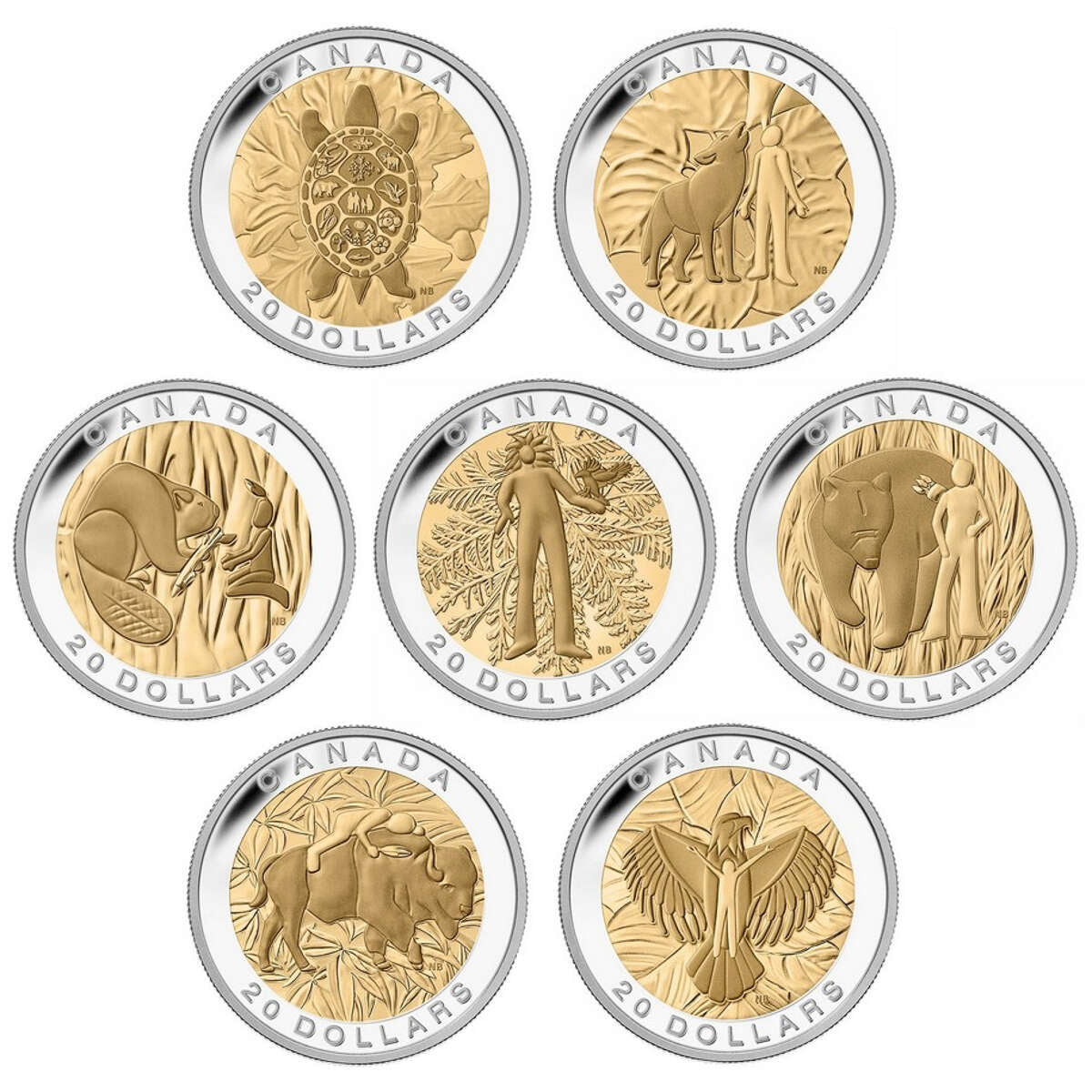 2014 $20 The Seven Sacred Teachings - Pure Silver 7-Coin Set with Display Case