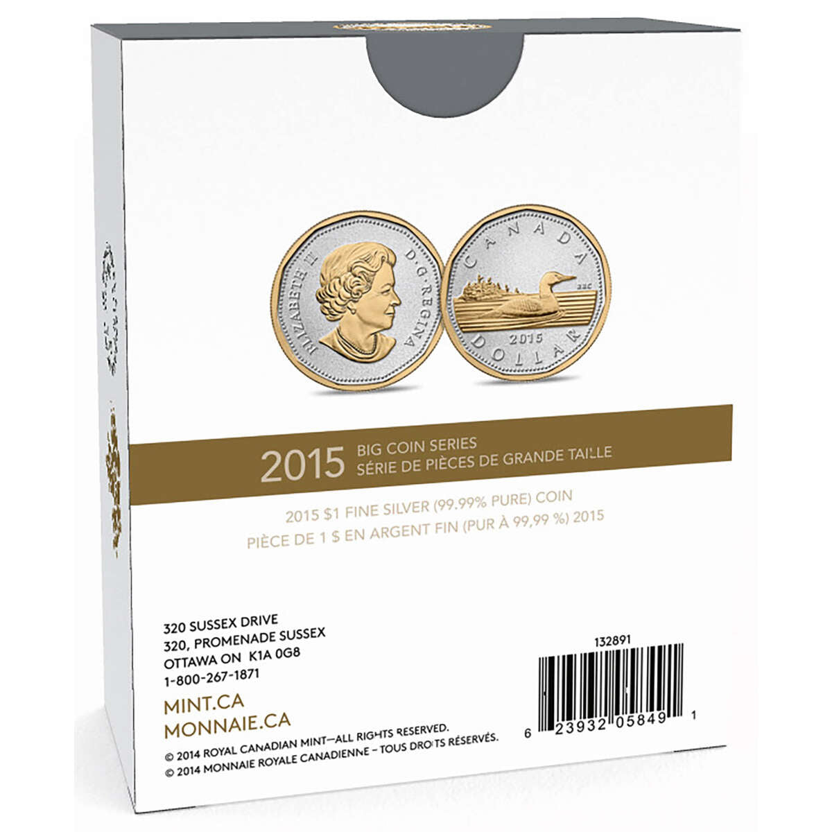 2015 $1 Big Coin Series: Loon - 5 oz. Pure Silver Coin