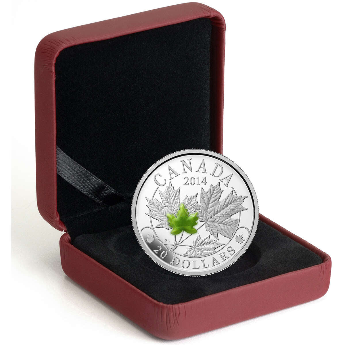 2014 $20 Majestic Maple Leaves with Jade - Pure Silver Coin