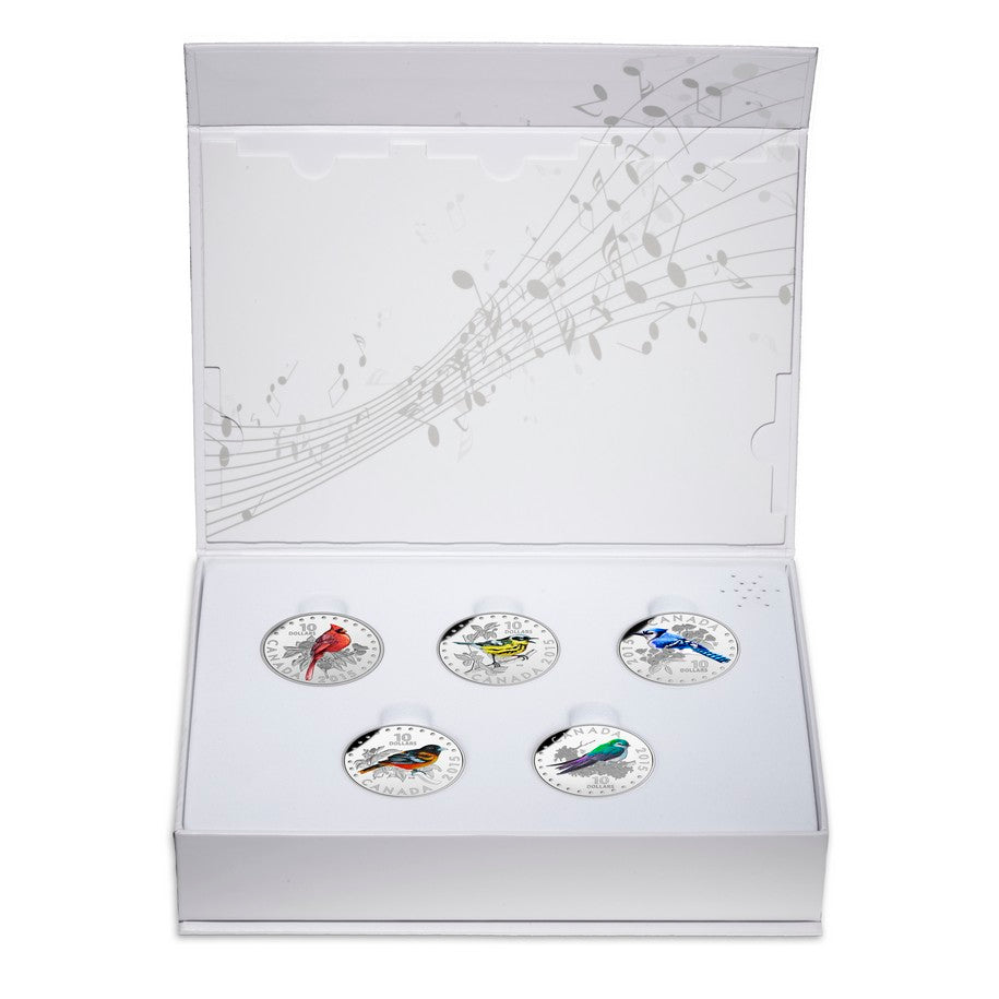 2015 $10 Colourful Songbirds of Canada - 5 Coin + Display Case Pure Silver Set