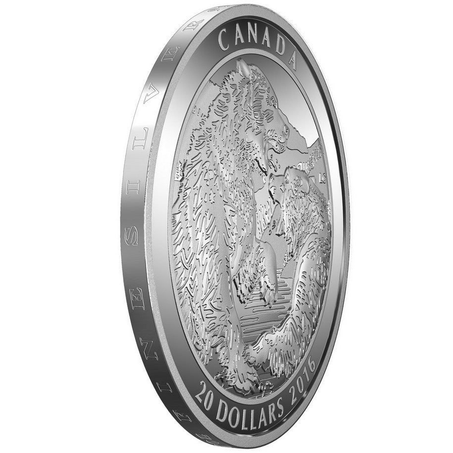 2016 $20 Grizzly Bear: The Battle - Pure Silver Coin