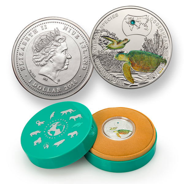 2014 $1 Endangered Animal Species: Loggerhead Sea Turtle - Pure Silver Coin