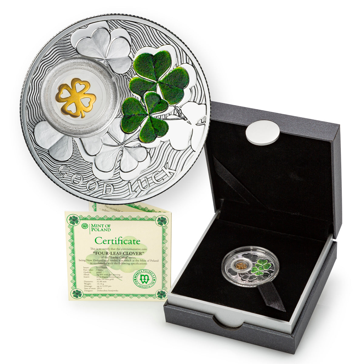 2014 $1 Four Leaf Clover - Fine Silver Coin