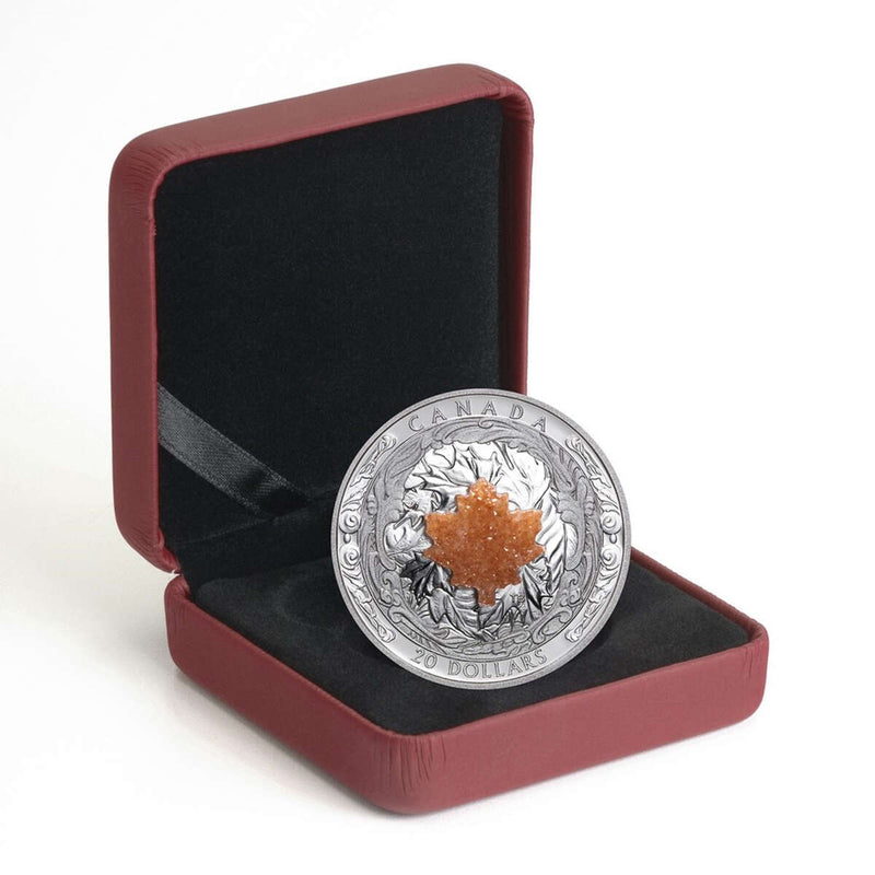 2016 $20 Majestic Maple Leaves with Drusy Stone - Pure Silver Coin