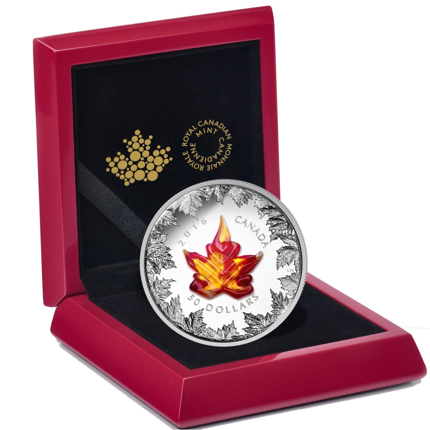 2016 $50 Venetian Glass Maple Leaf: Autumn Radiance - 5-oz. Pure Silver Coin