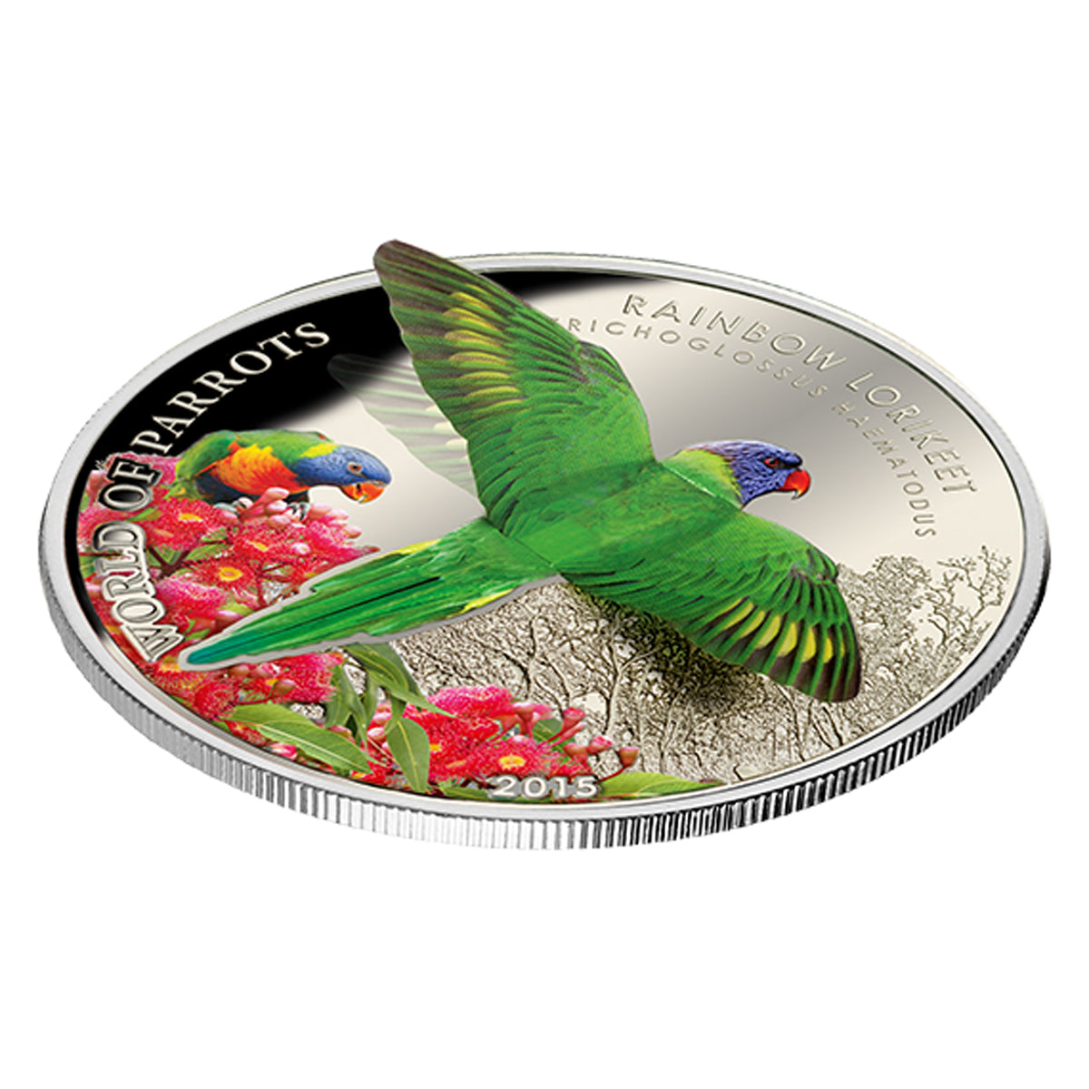 2015 $5 World of Parrots: Rainbow Lorikeet - Sterling Silver Coin