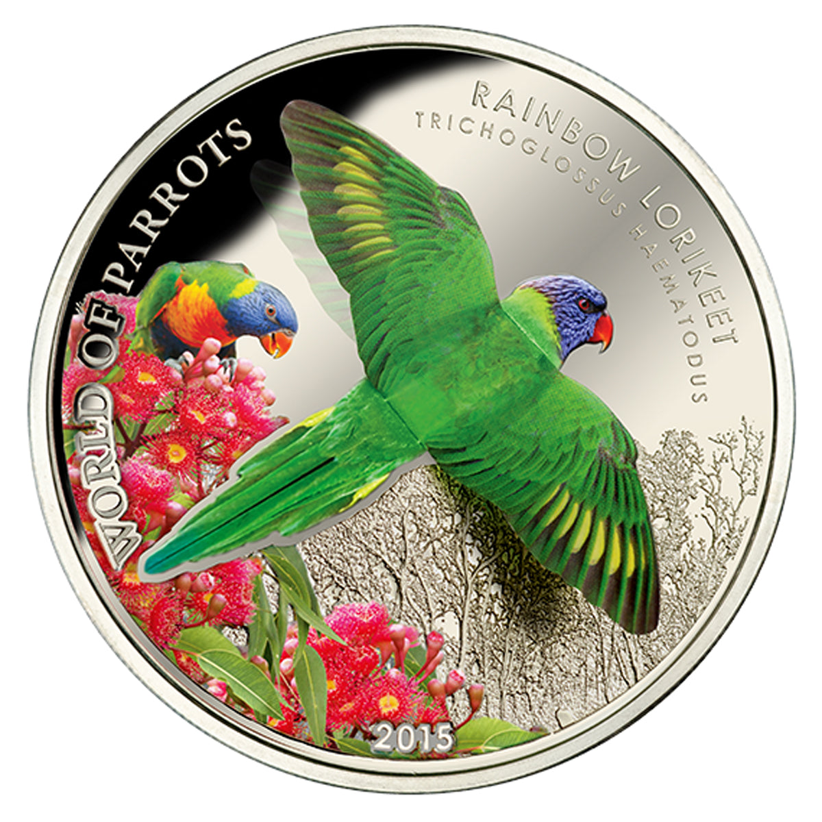 2015 $5 World of Parrots: Rainbow Lorikeet - Sterling Silver Coin