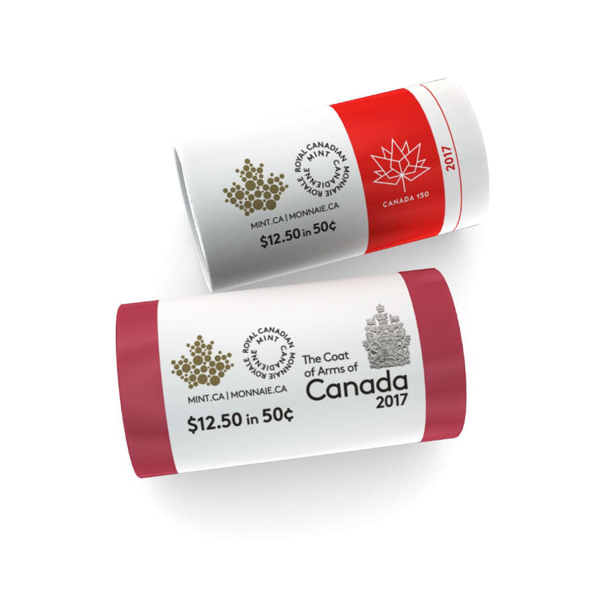 2017 50c Coat of Arms and Canada 150 Special Wrap Rolls - 2 Pack