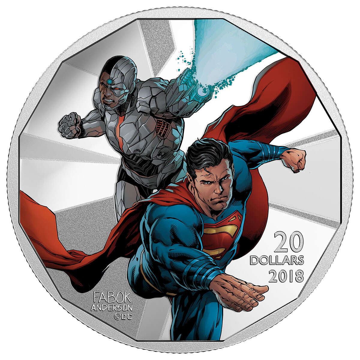 2018 $20 <i>The Justice League<sup>TM</sup>: Cyborg</i> and <i>Superman</i> - Pure Silver Coin