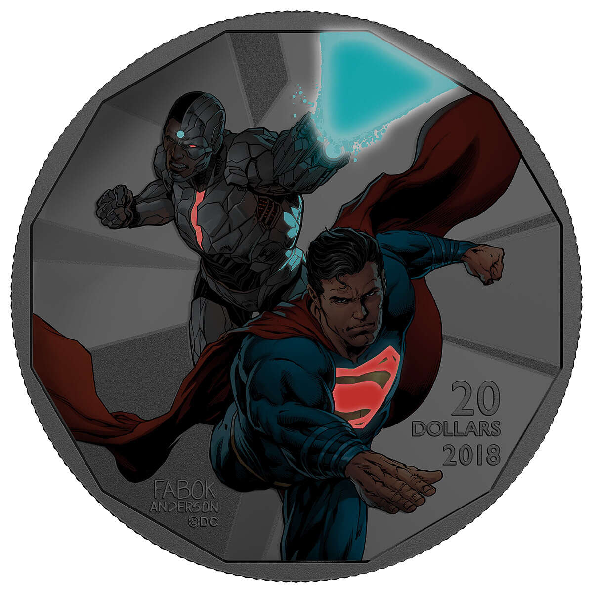 2018 $20 <i>The Justice League<sup>TM</sup>: Cyborg</i> and <i>Superman</i> - Pure Silver Coin