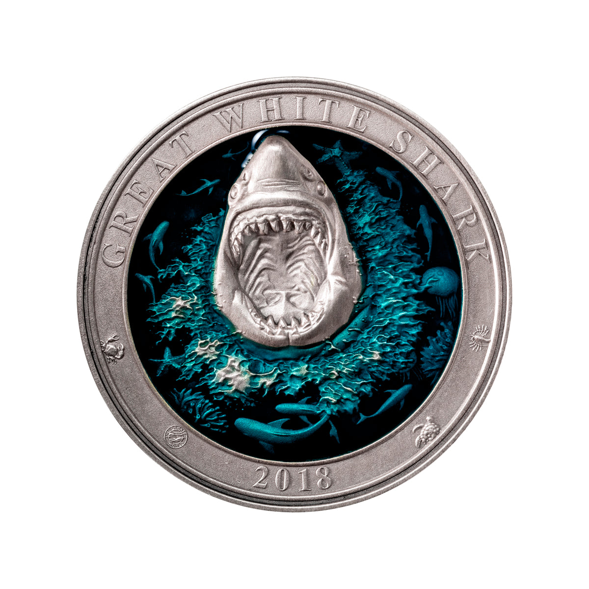 2018 $5 Underwater World: Great White Shark - Pure Silver Coin