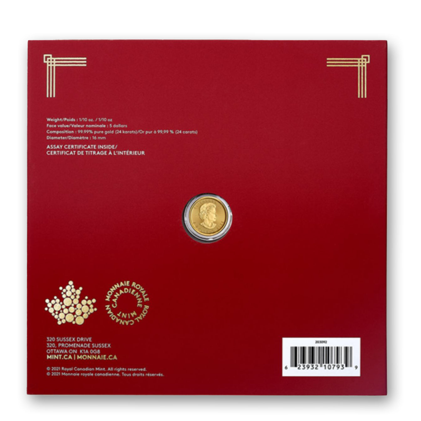 2022 $5 Treasured Maple Leaf: Year of the Tiger - Pure Gold Coin