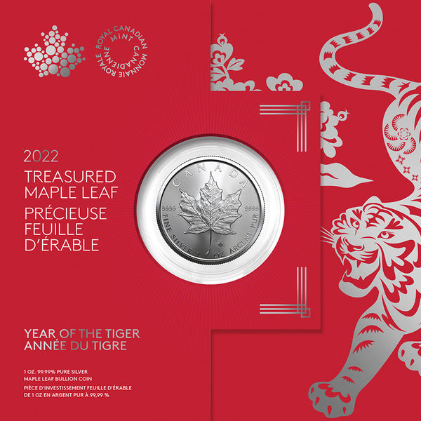2022 $5 Treasured Silver Maple Leaf: Year of the Tiger - Pure Silver Premium Bullion Coin
