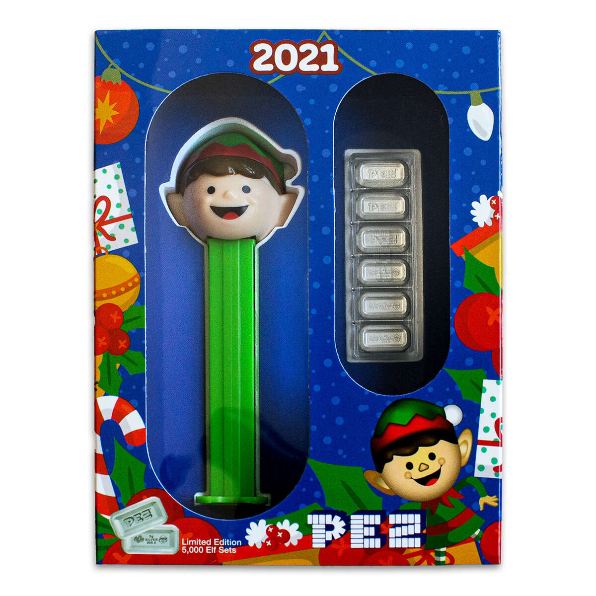 2021 PEZ Elf Silver Wafers & Dispenser Gift Set