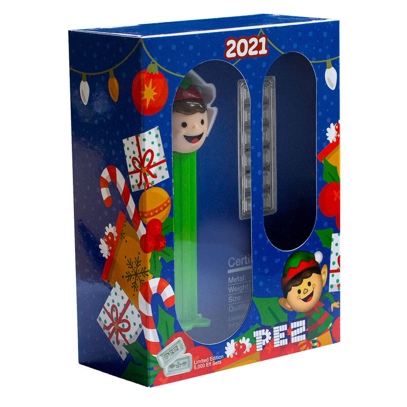 2021 PEZ Elf Silver Wafers & Dispenser Gift Set