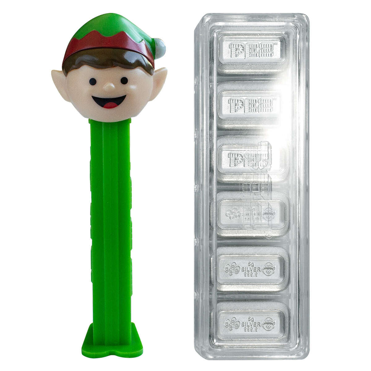 2021 PEZ Elf Silver Wafers & Dispenser Gift Set