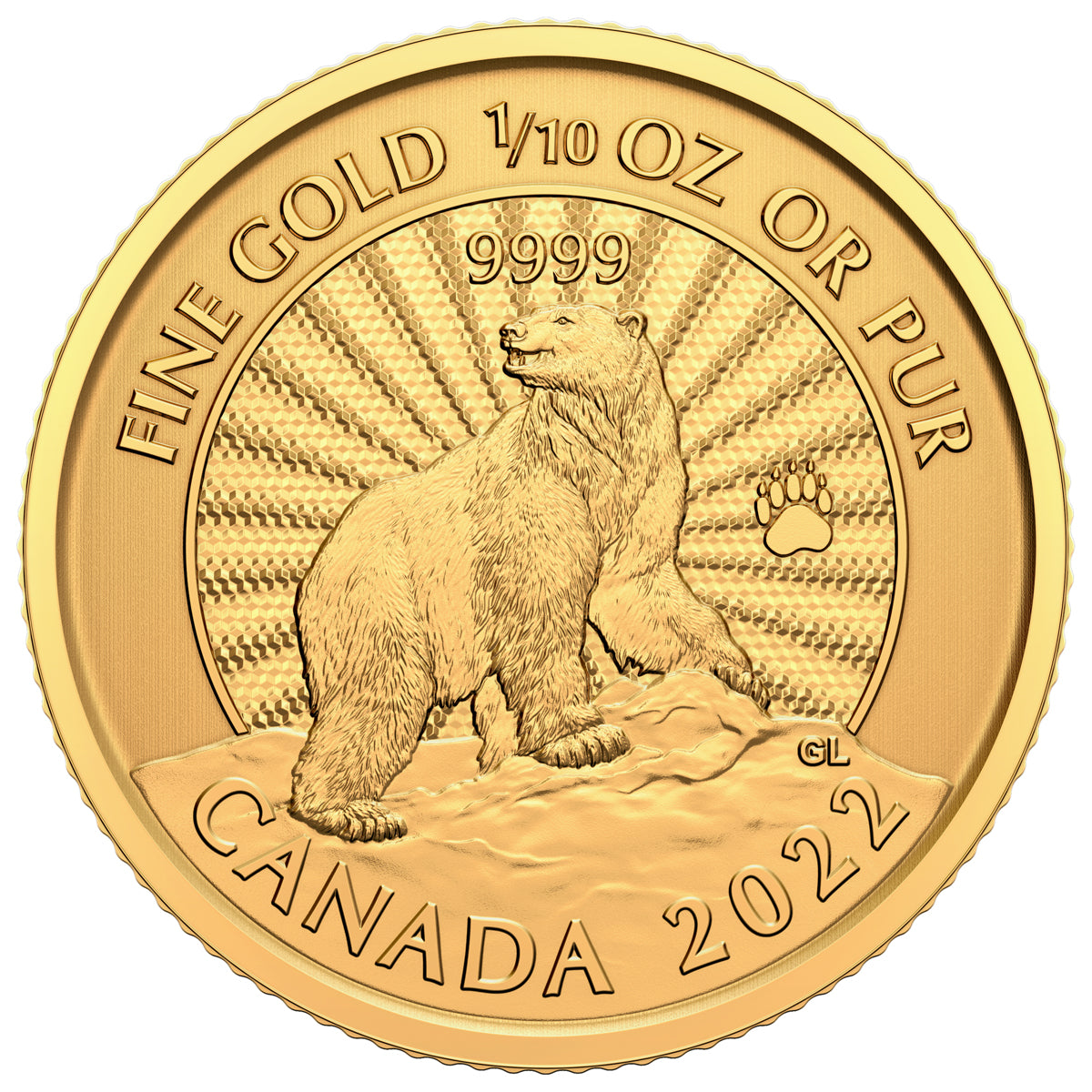 2022 $5 Majestic Polar Bear: First Strikes - Pure 1/10th oz Gold Coin