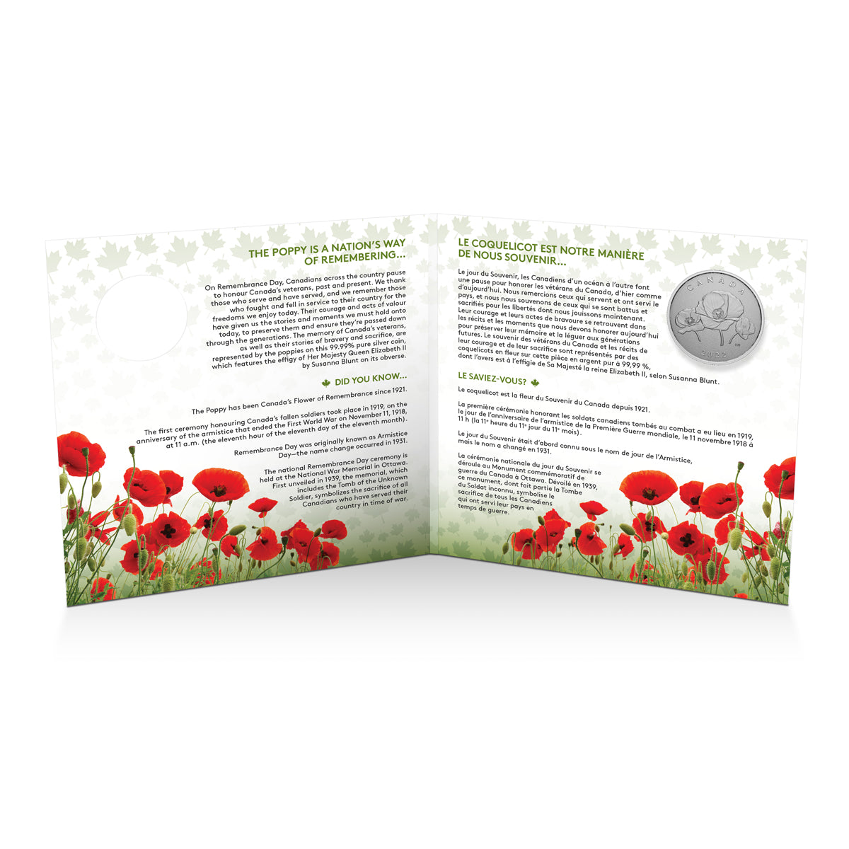 2022 $5 Moments to Hold Remembrance Day - Pure Silver Coin