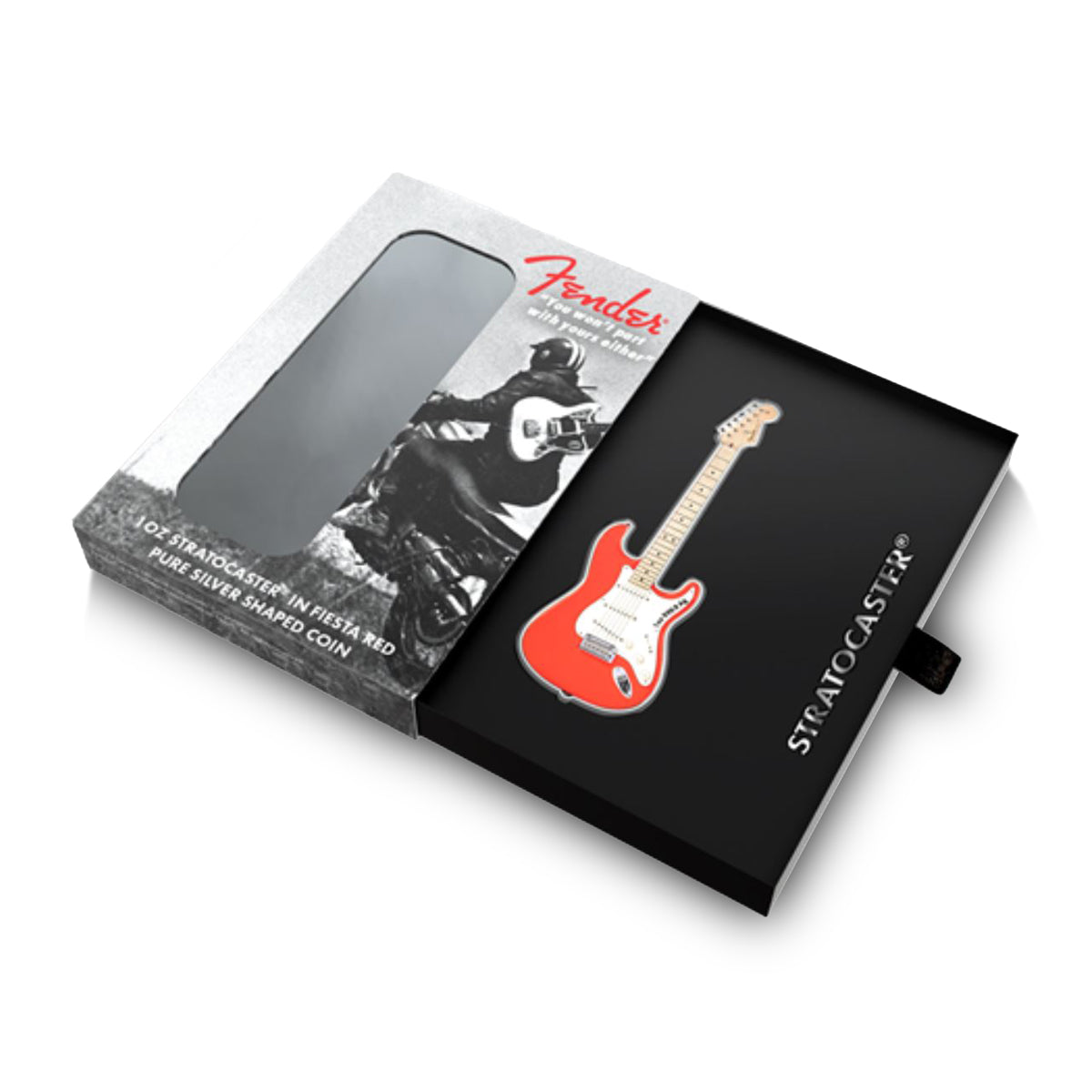 2022 $2 Fender Stratocaster: Fiesta Red - Pure Silver Shaped Coin