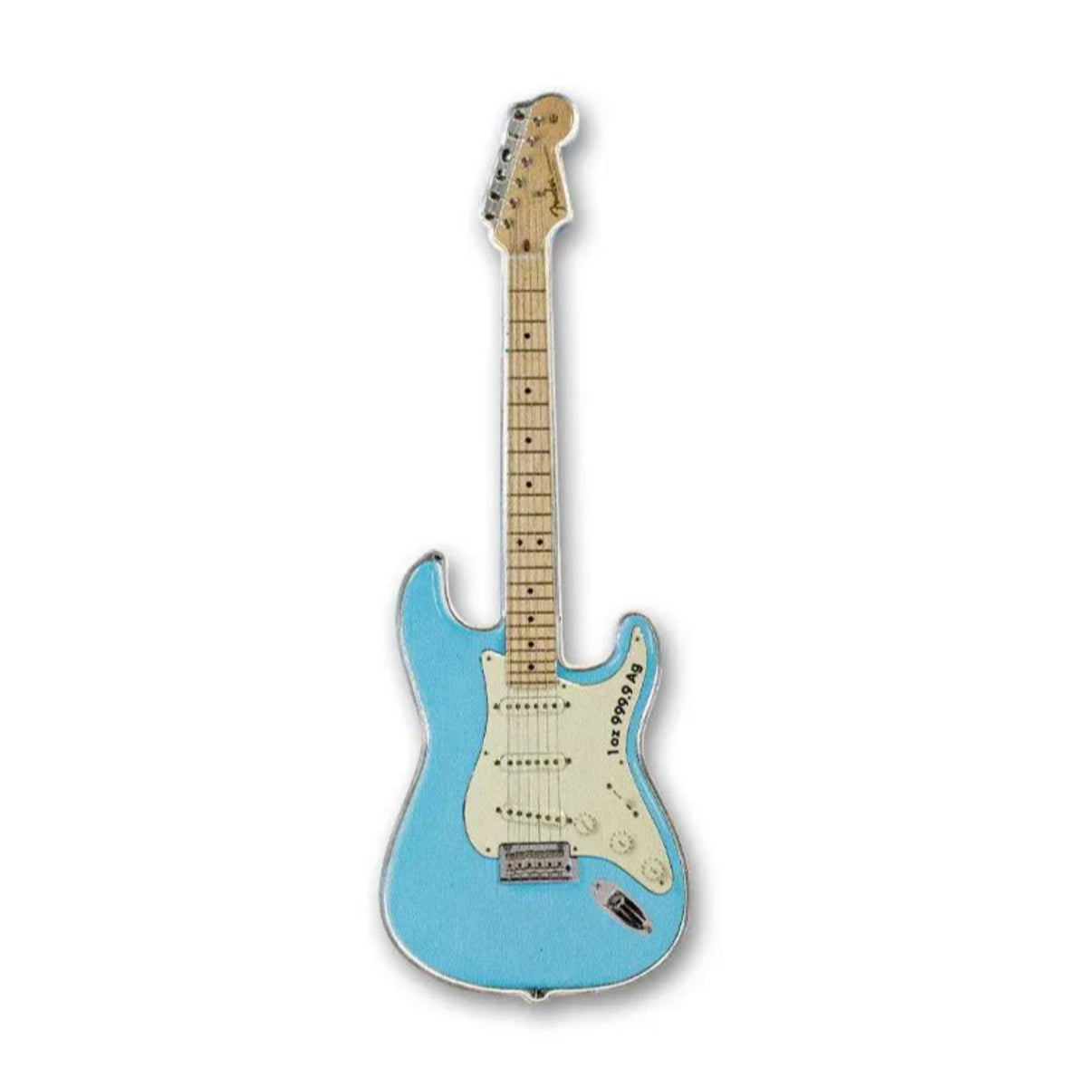 2023 $2 Fender Stratocaster: Daphne Blue - Pure Silver Shaped Coin