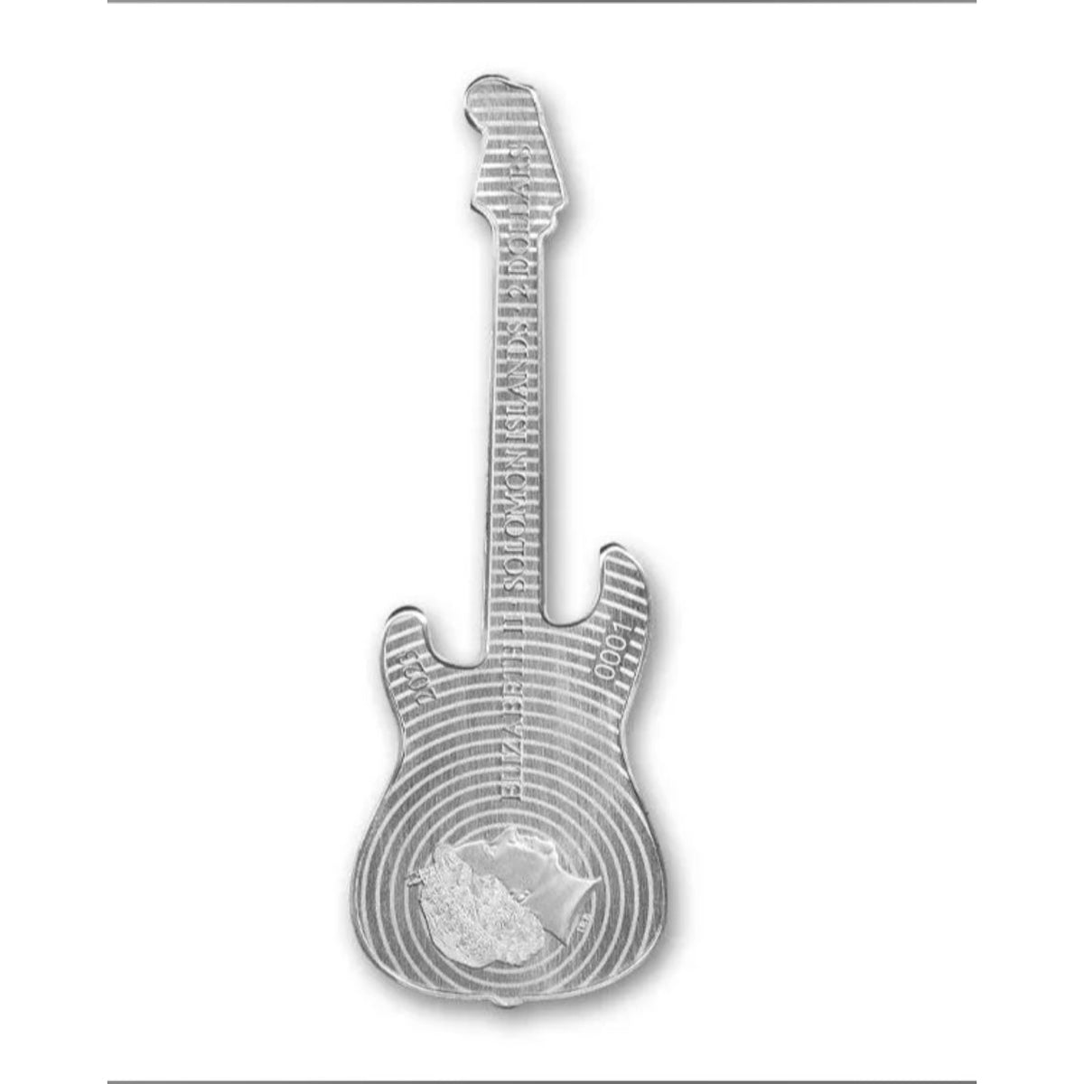 2023 $2 Fender Stratocaster: Daphne Blue - Pure Silver Shaped Coin