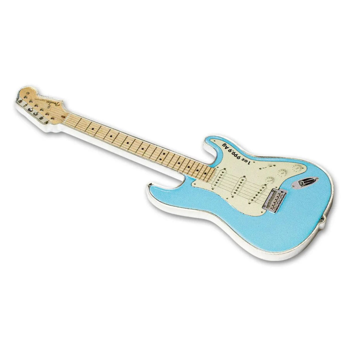 2023 $2 Fender Stratocaster: Daphne Blue - Pure Silver Shaped Coin