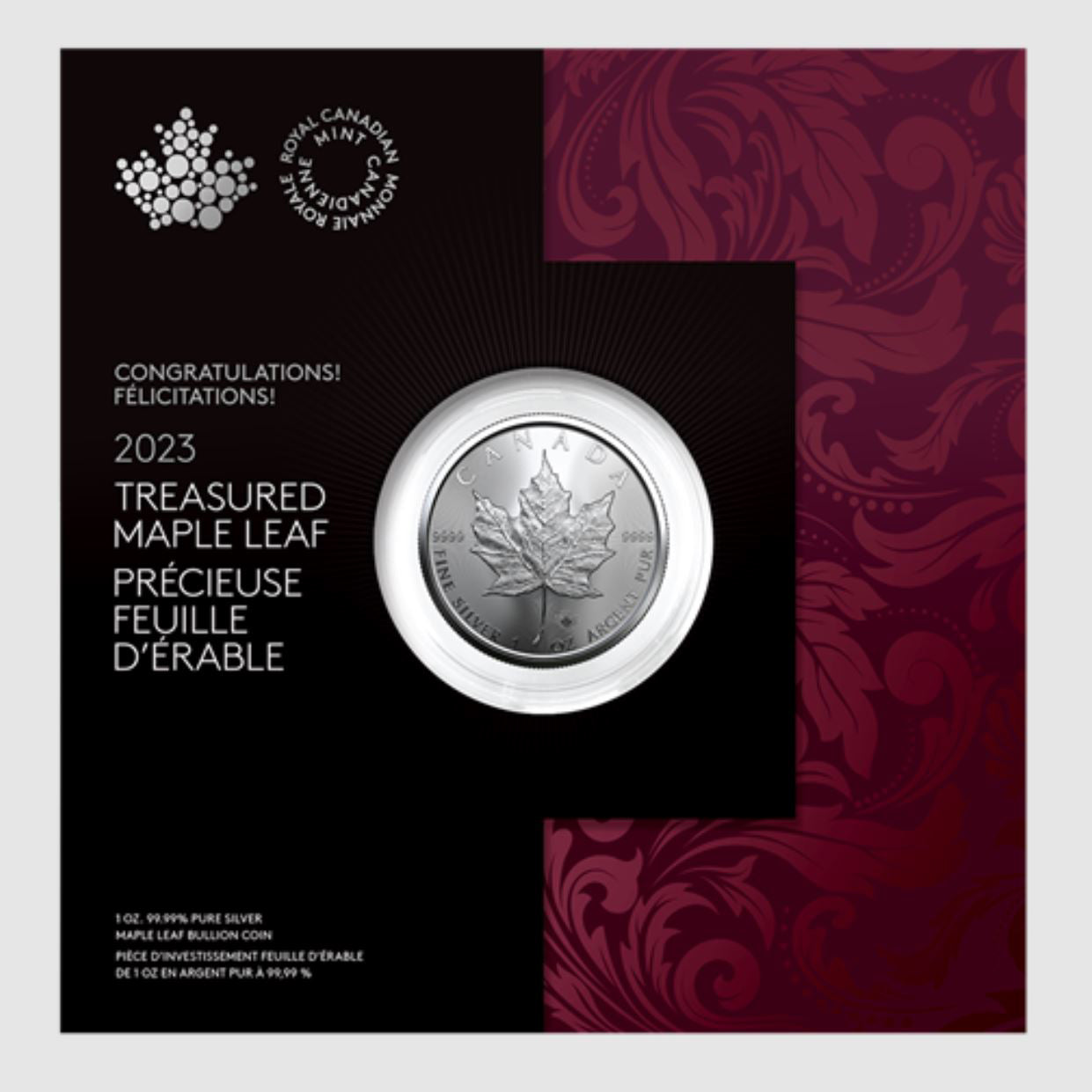 2023 $5 Treasured Silver Maple Leaf: Congratulations - Pure Silver Premium Bullion Coin