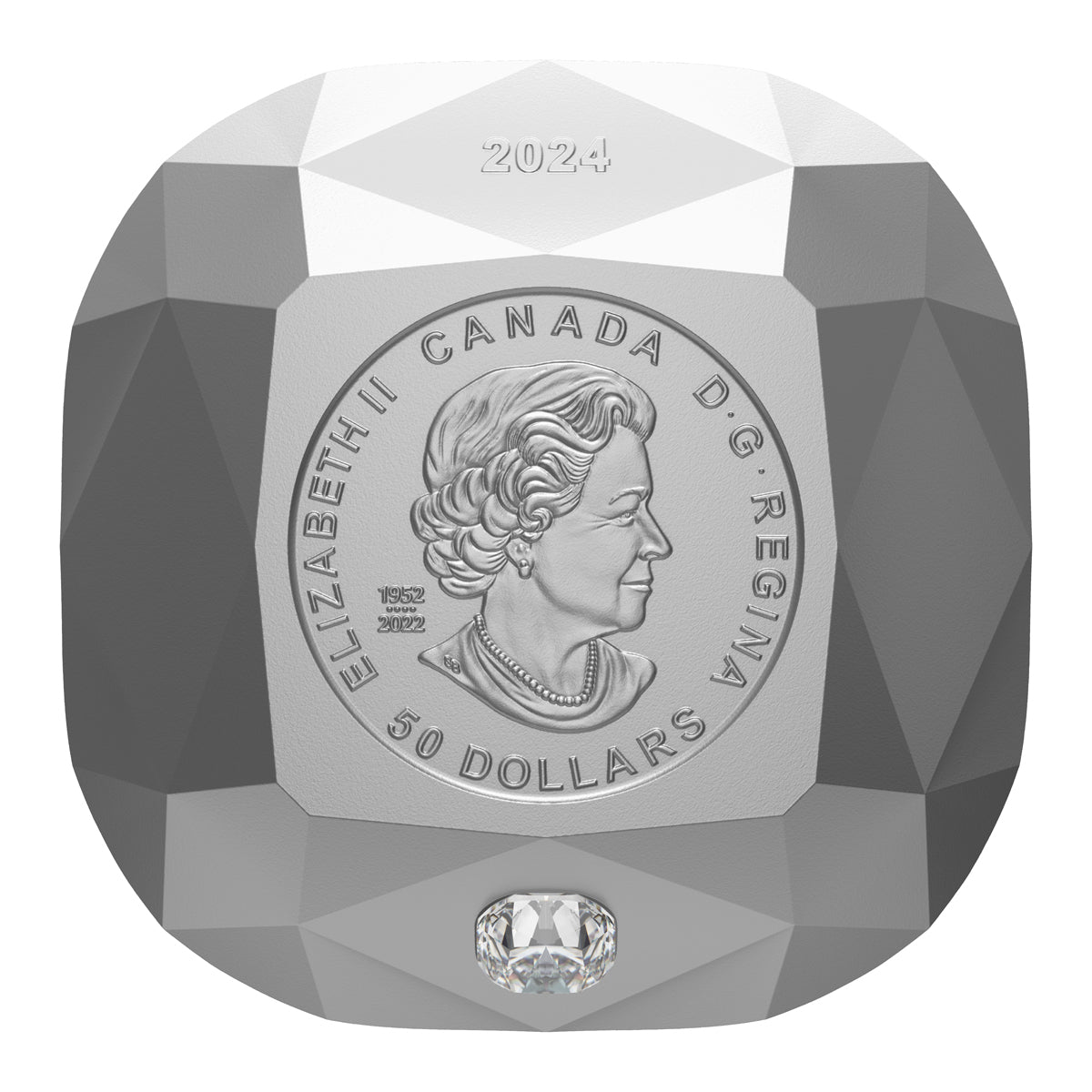 2024 $50 De Beers Ideal Cushion Diamond - Pure Silver Diamond-Shaped Coin