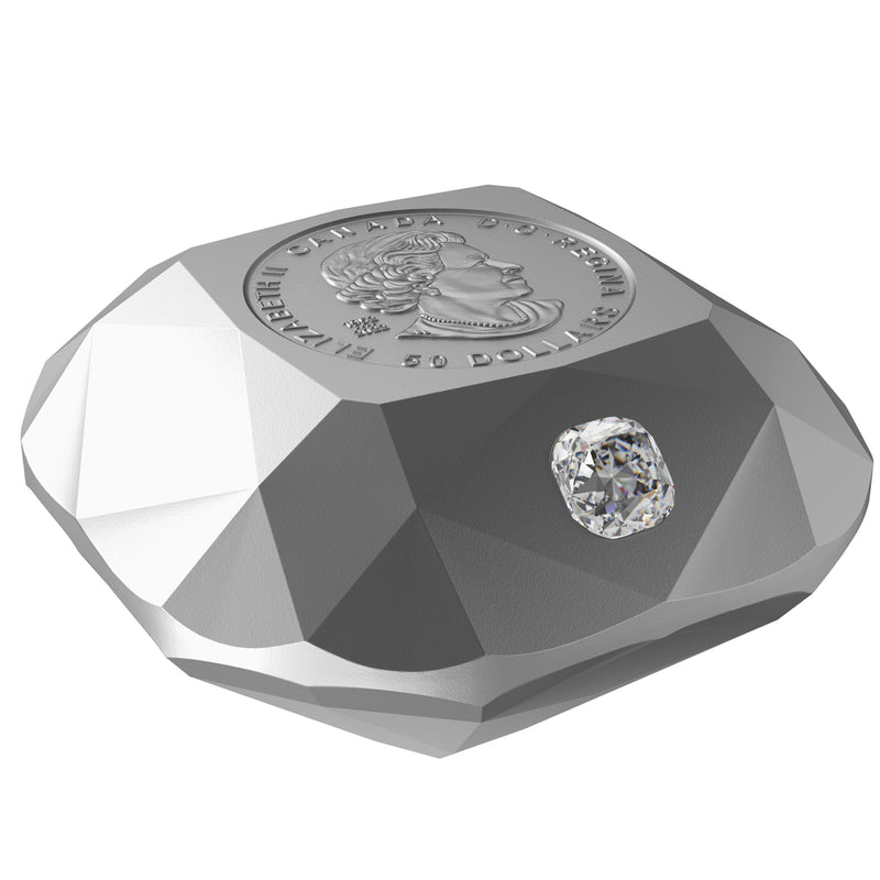 2024 $50 De Beers Ideal Cushion Diamond - Pure Silver Diamond-Shaped Coin