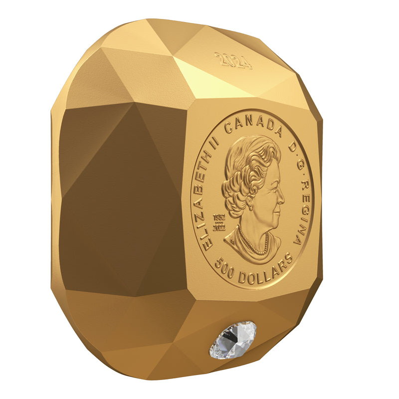 2024 $500 De Beers Ideal Cushion Diamond - Pure Gold Diamond-Shaped Coin