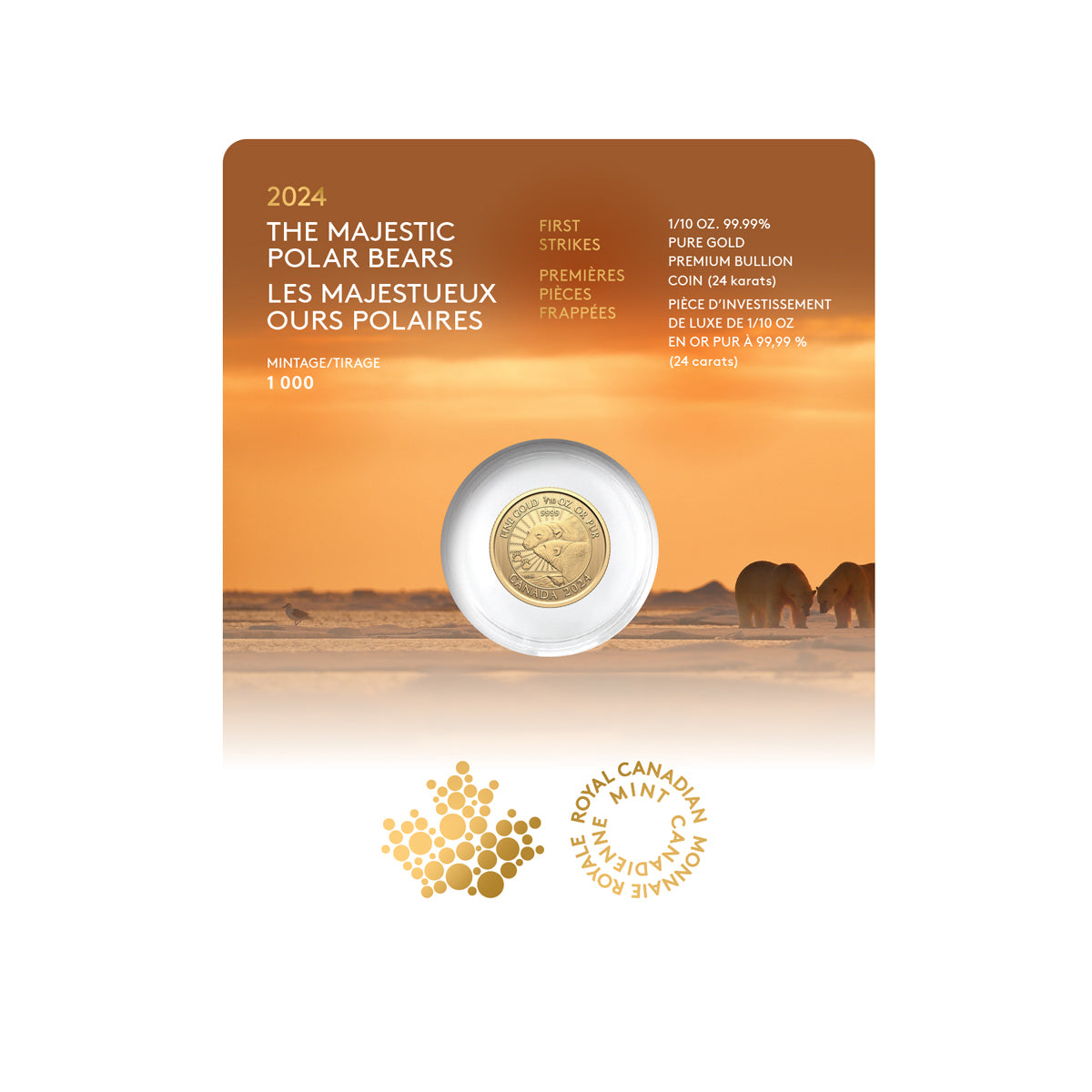 2024 $5 First Strikes: The Majestic Polar Bears - Pure Gold Premium Bullion Coin