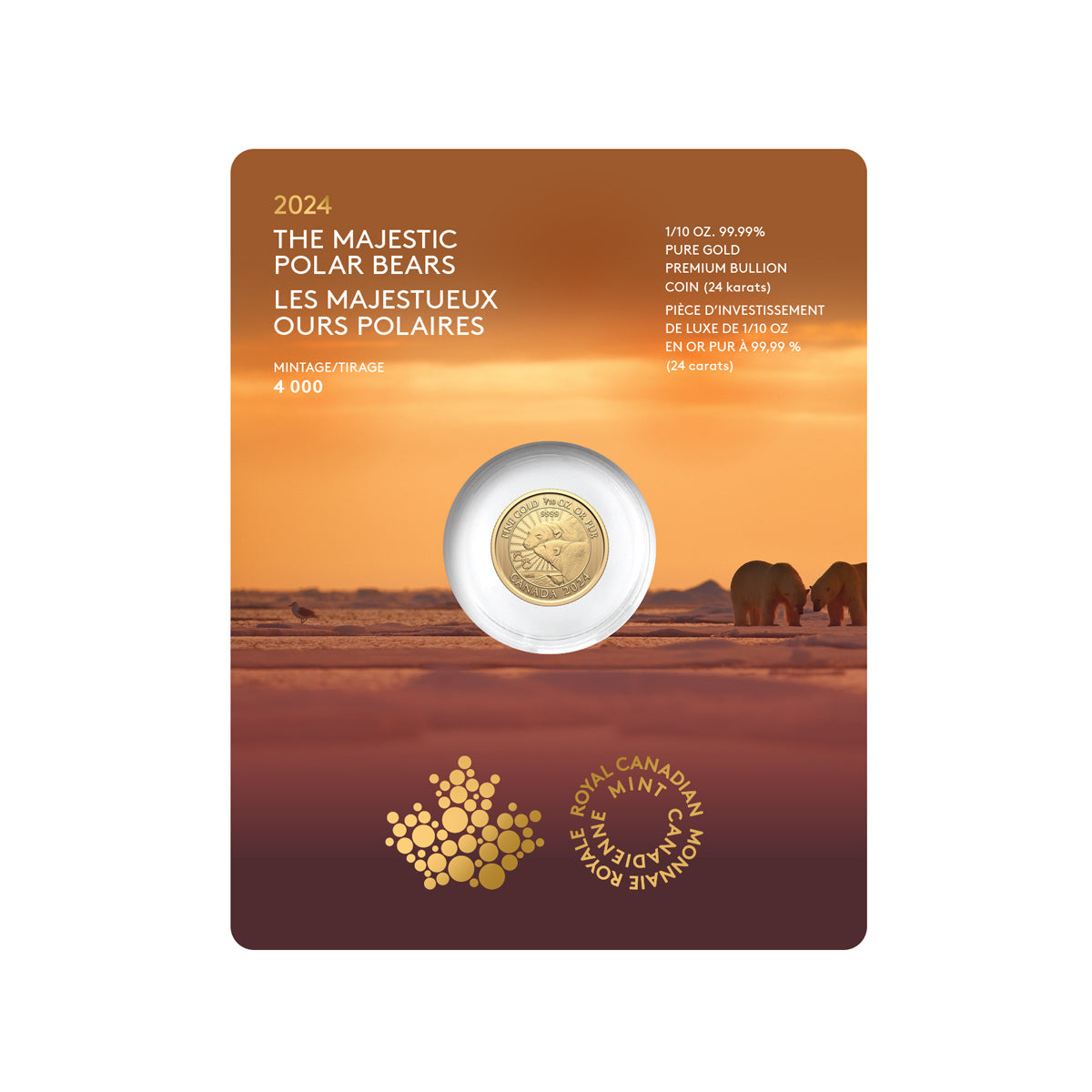 2024 $5 The Majestic Polar Bears - Pure Gold Premium Bullion Coin