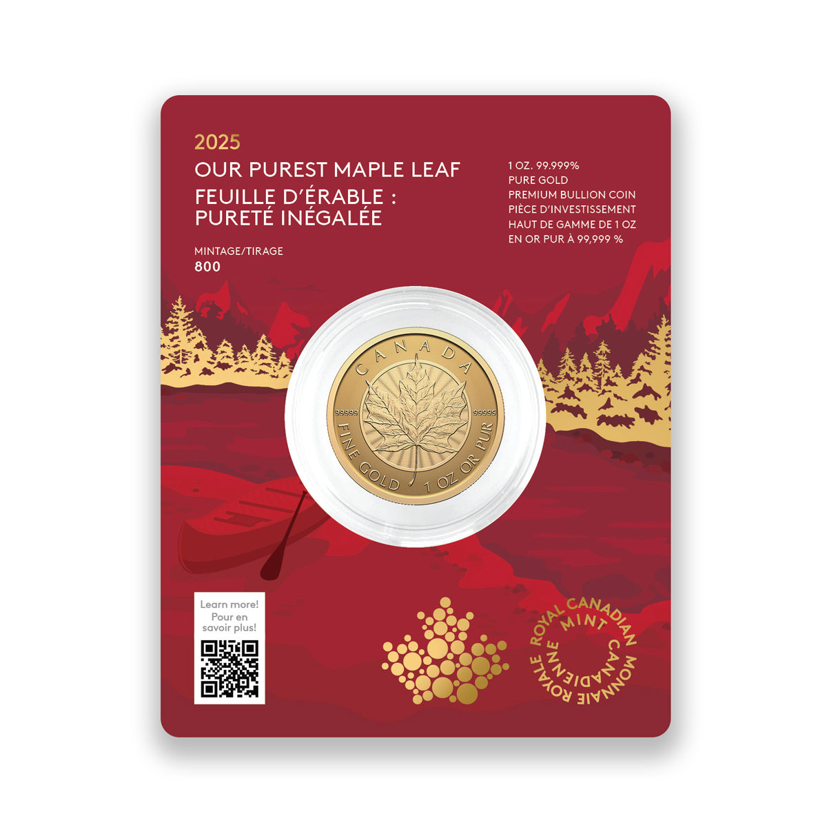 2025 $200 Our Purest Maple Leaf: Premium Bullion - Pure Gold Coin