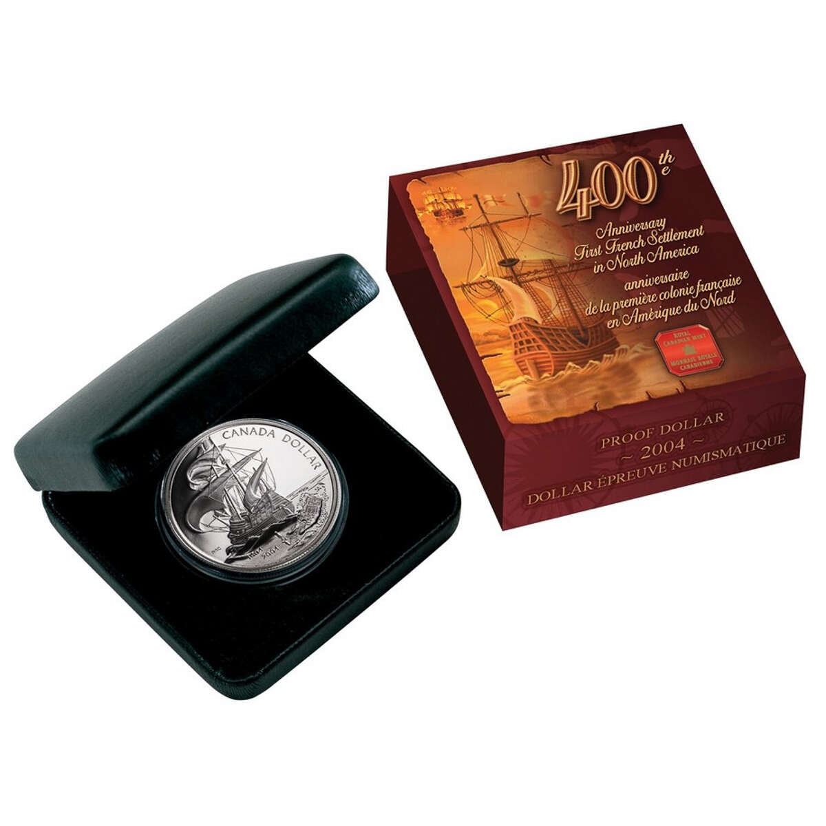 2004 $1 French Settlement, 400th Anniversary - Pure Silver Dollar Proof