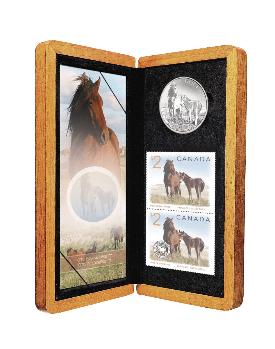 2006 $5 Canadian Wildlife: Sable Island Horse and Foal - Pure Silver Coin & Stamp Set