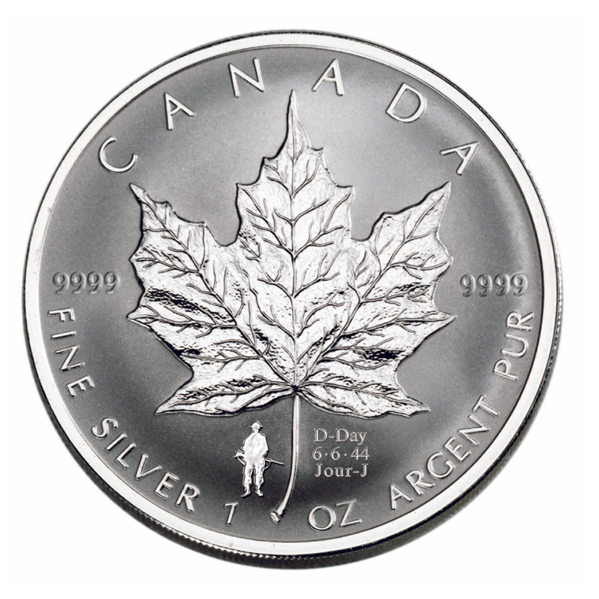 2004 $5 Silver Maple Leaf D-Day - 1 oz Pure Silver Coin