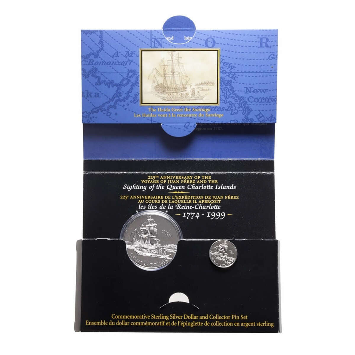 1999 $1 The Voyage of Juan Perez, 225th Anniversary - B.U. Dollar and Pin Set